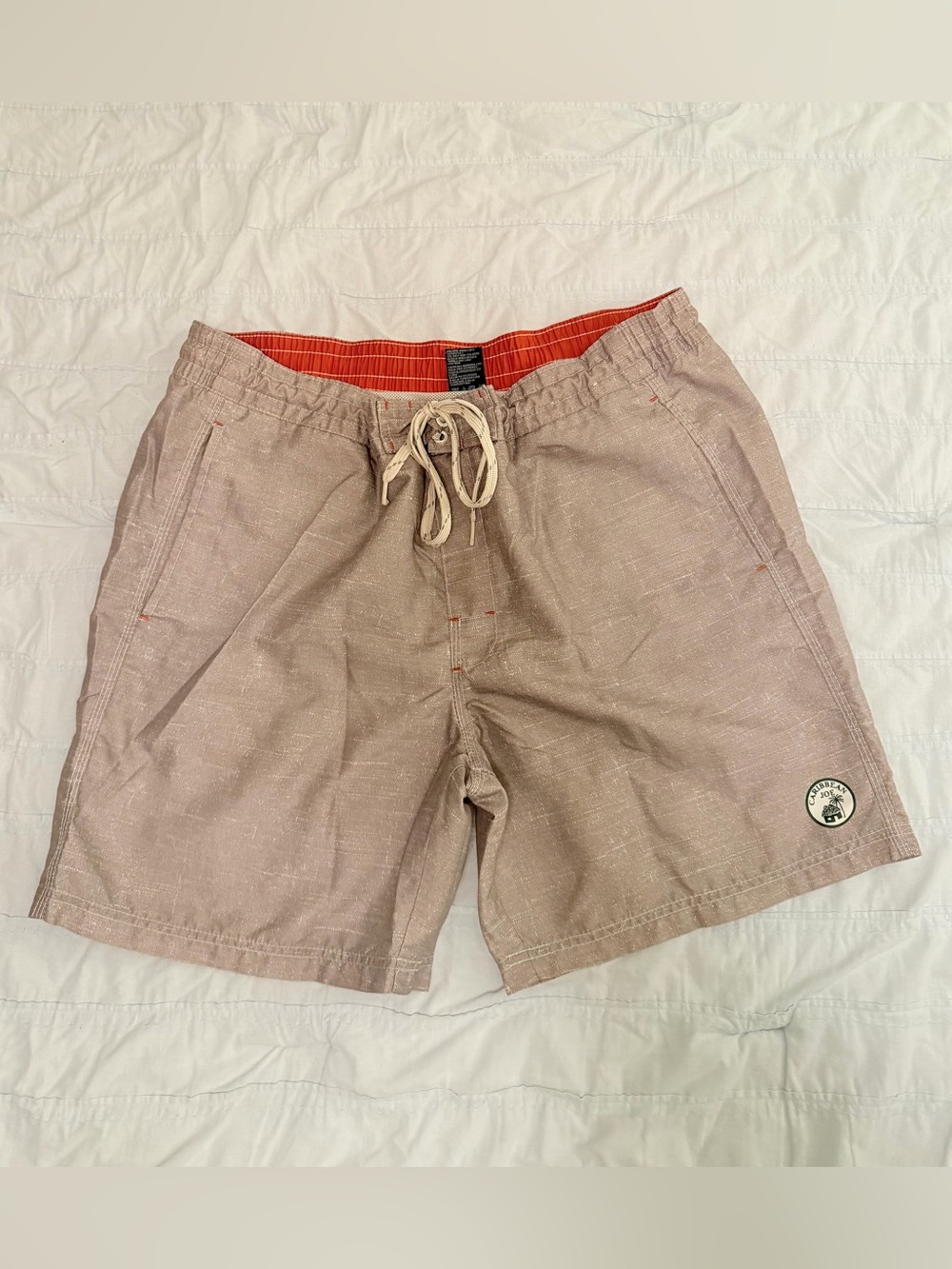 Caribbean Joe Beige Swim Trunks with Orange Waistband
